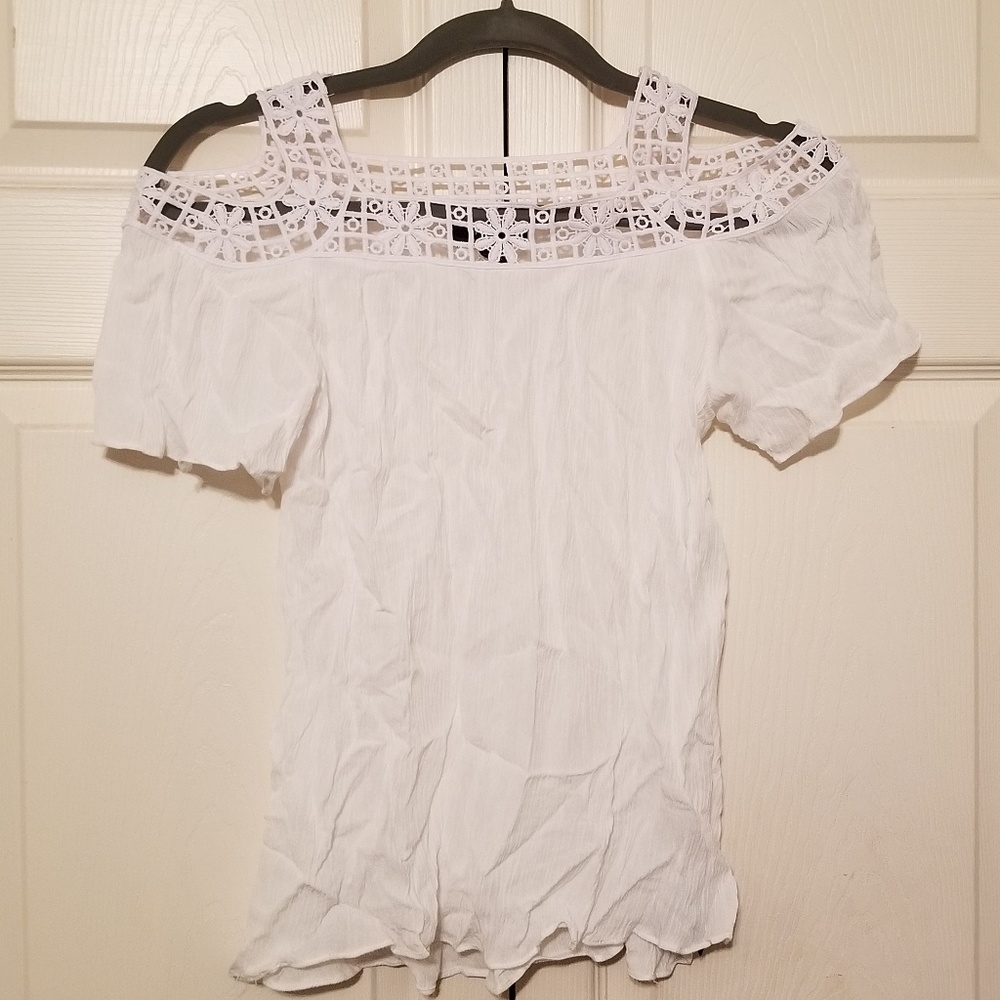 ⚡SALE White crochet cold shoulder top
